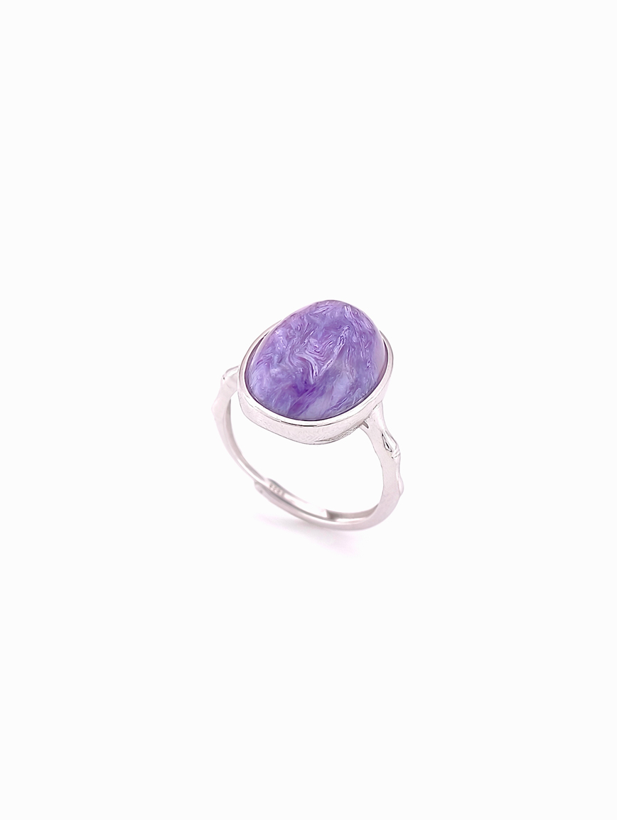 Sterling Silver Inlaid Natural Purple Dragon Crystal Ring