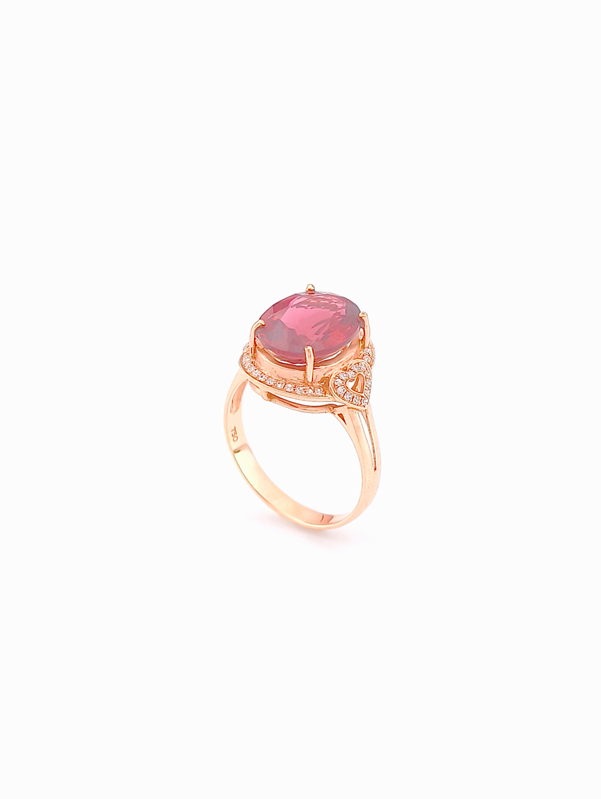 Natural Red Tourmaline Diamond Ring