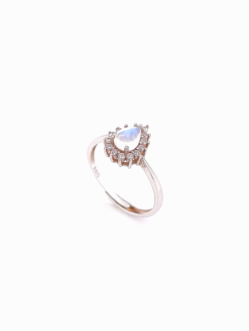 Natural Drop-Shaped Blue Moonstone Ring