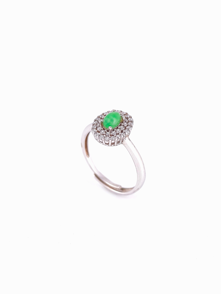 Sterling Silver Inlaid Natural Jadeite Ring