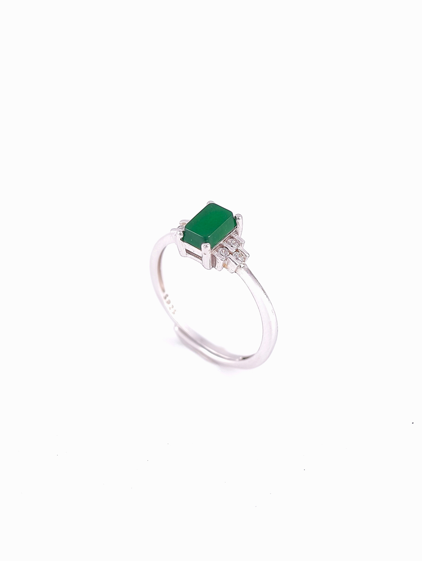 Imperial Green High Ice Natural Jadeite No Design Sterling Silver Gold-Plated Ring