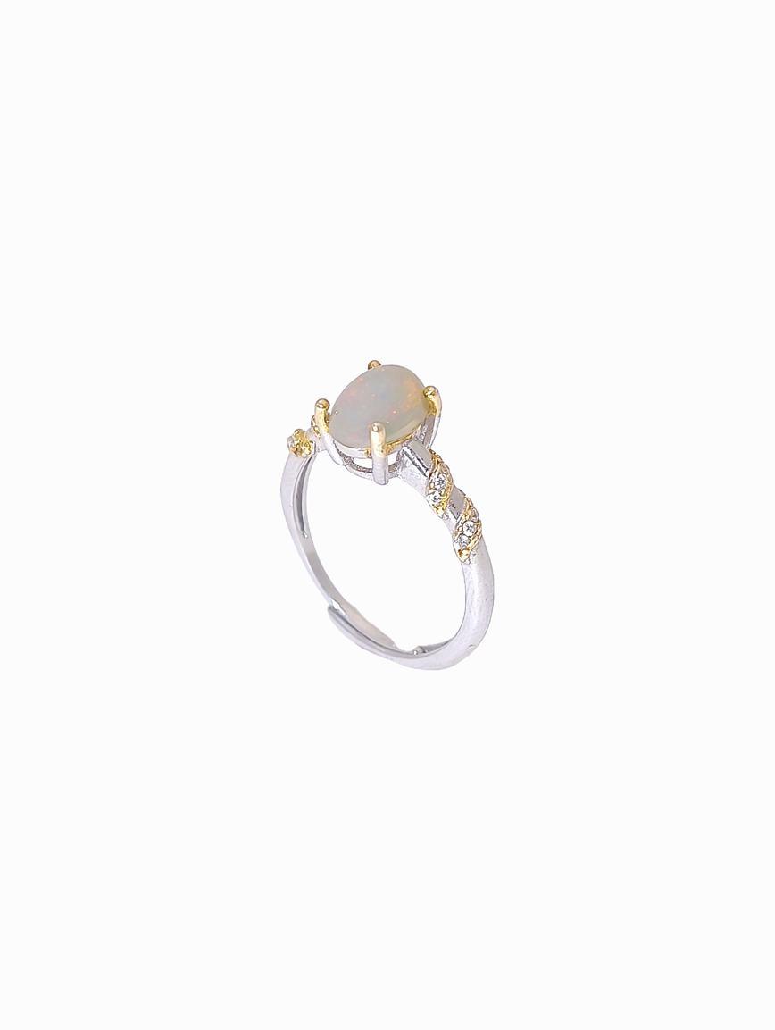 Sterling Silver Inlaid Natural Opal Design Ring