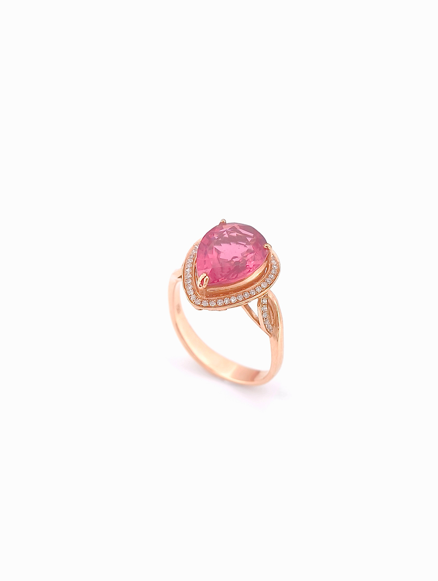 18k Gold Inlaid Natural Pink Tourmaline Ring