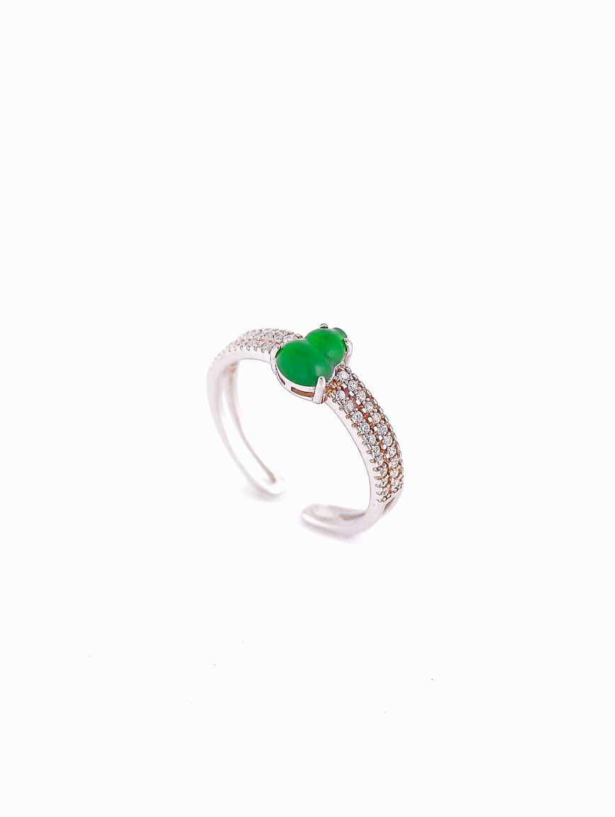 Natural High Ice High Green Jadeite Gourd Open Adjustable Ring