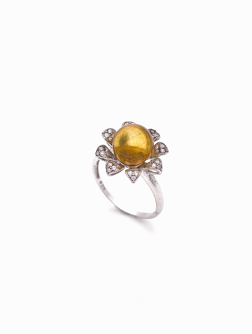 Natural Golden Blue Amber Design Ring