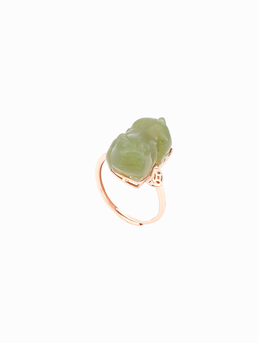 Natural Hetian Jade Pi Xiu Sterling Silver Ring